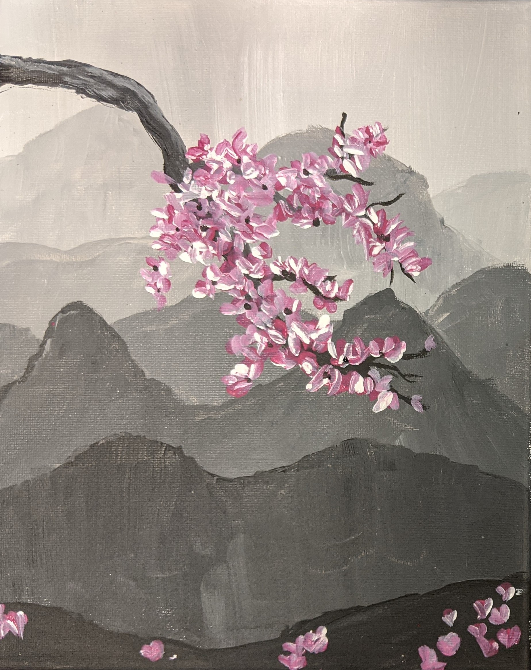 Cherry blossoms with mountains