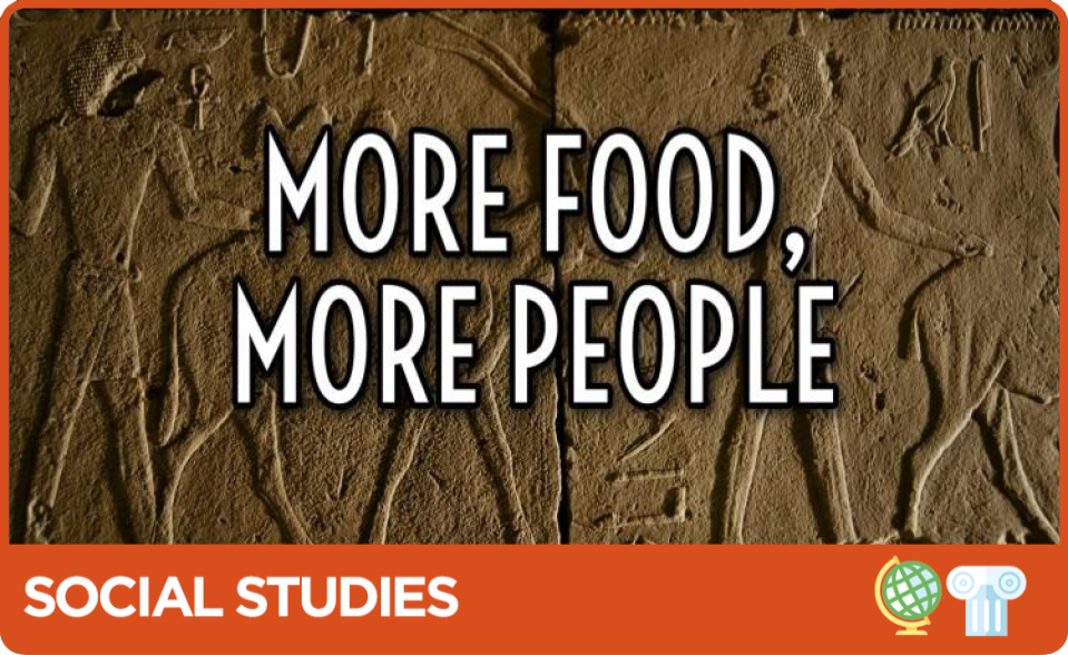 Hieroglyphics with the text "more food, more people"