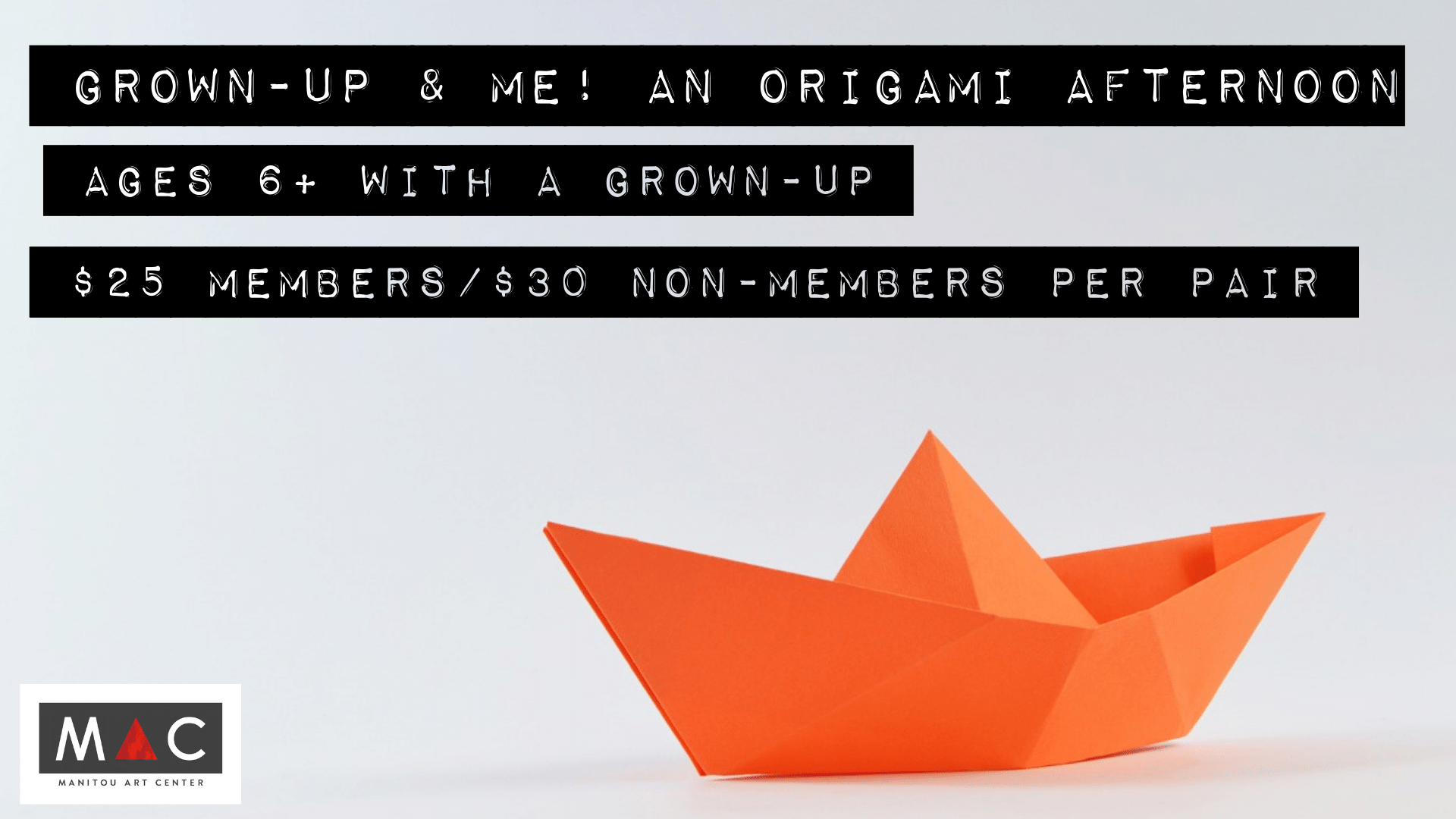 Origami art with event title