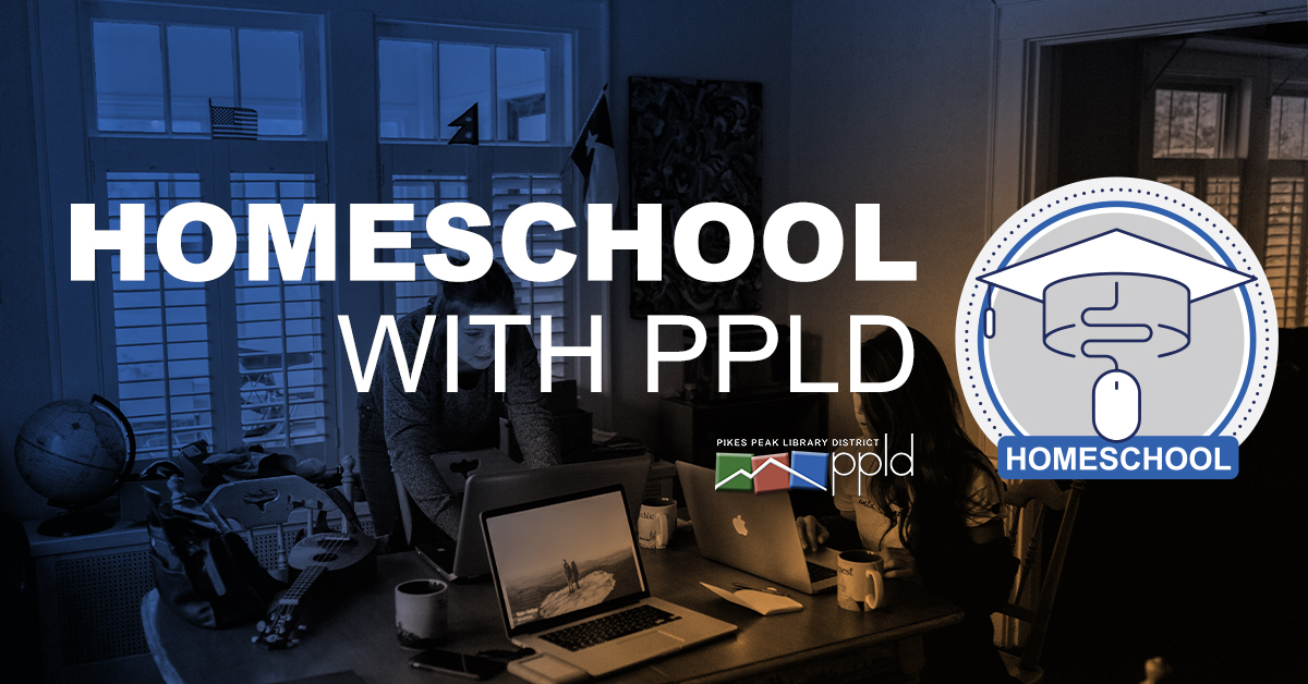 Text: Homeschool with PPLD. Photograph: home office with 2 people working at a desk on laptops. Homeschool logo.