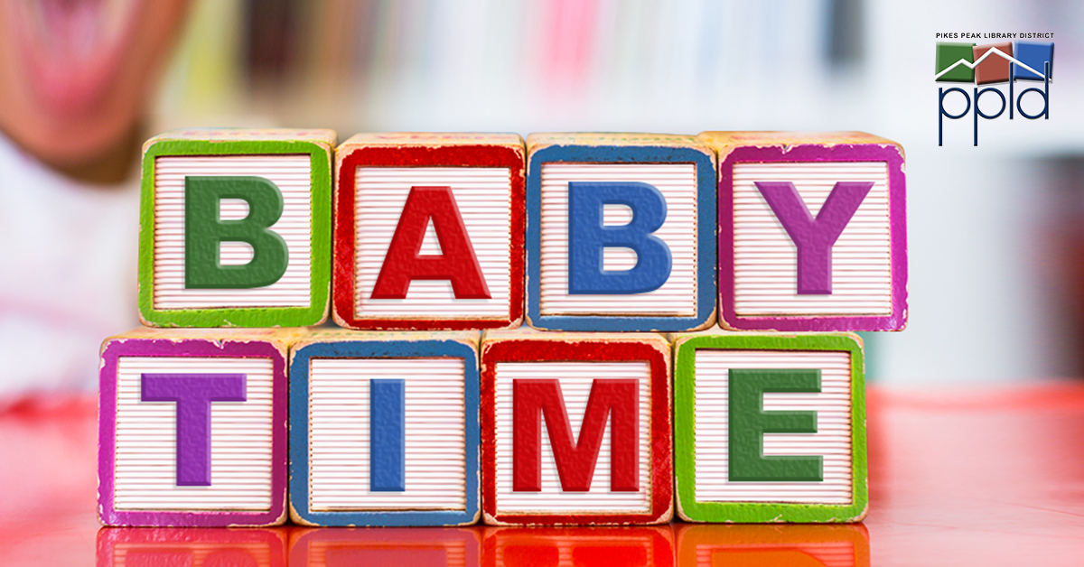 Colorful building blocks spell out BABY TIME