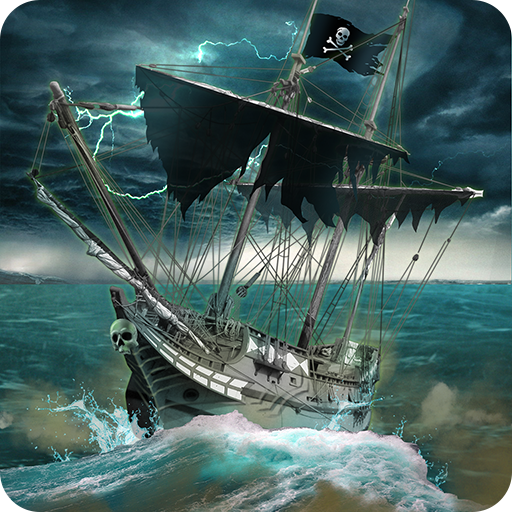 Pirate ship in stormy weather 