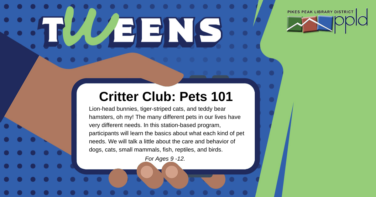 Hand holding cell phone with information for Critter Club program. The word Tweens is on top.