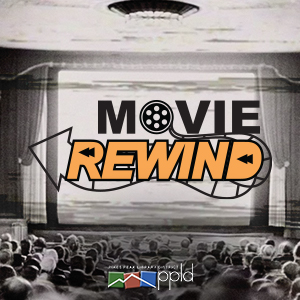 Movie screen with the words MOVIE REWIND displayed