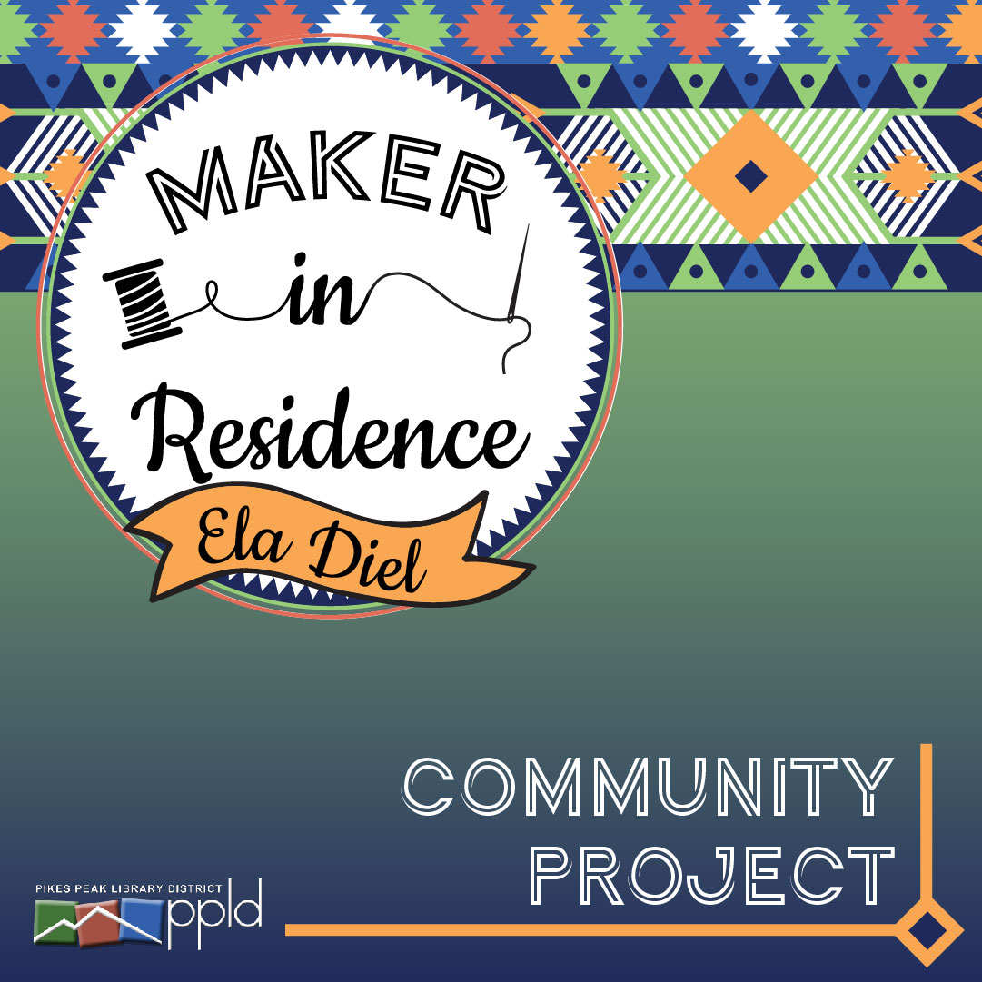 Maker in Residence, Ela Diel - Community Project. Native American-inspired beadwork design in blue, pink and green.