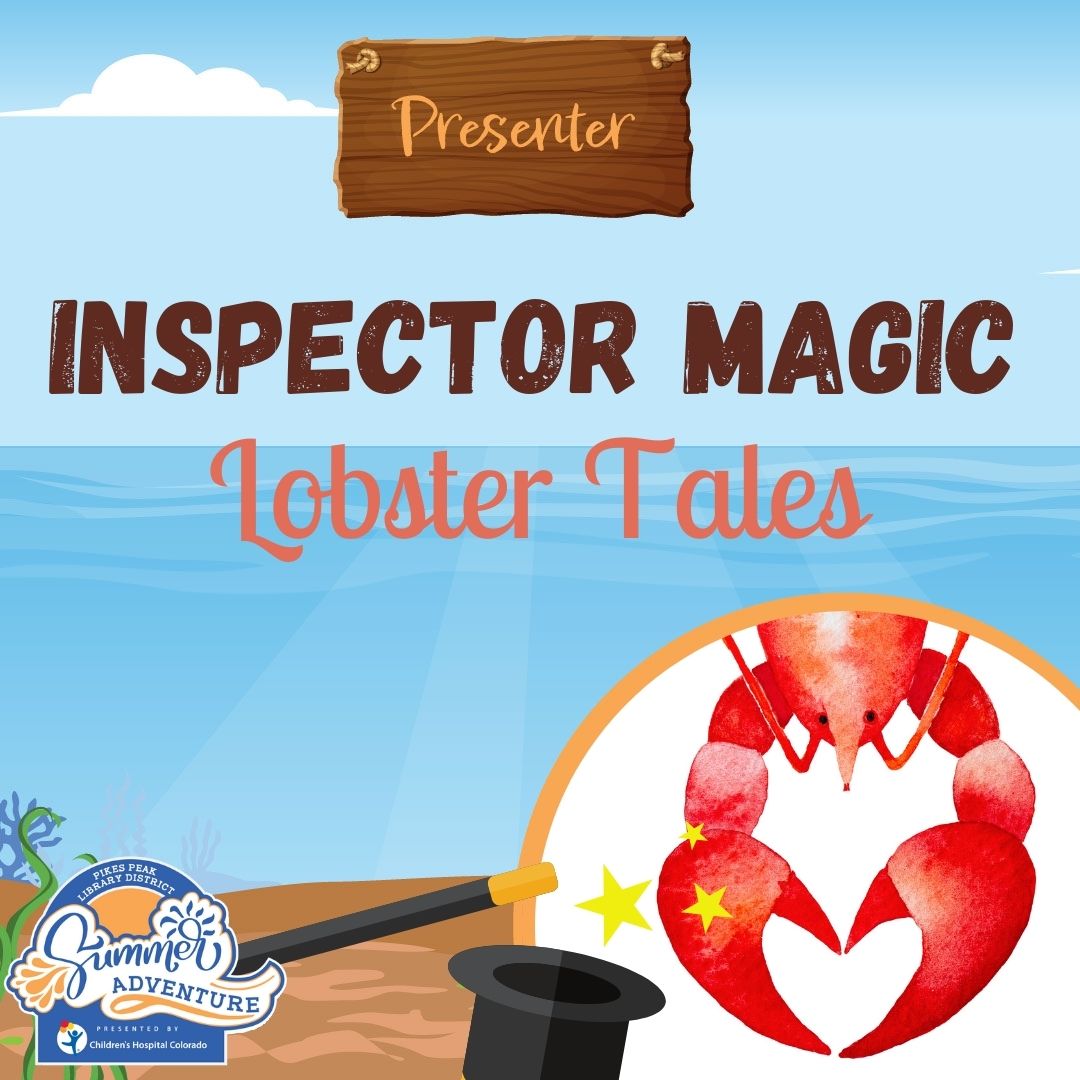 Image of ocean with lobster graphic. Words read Inspector Magic Lobster Tales