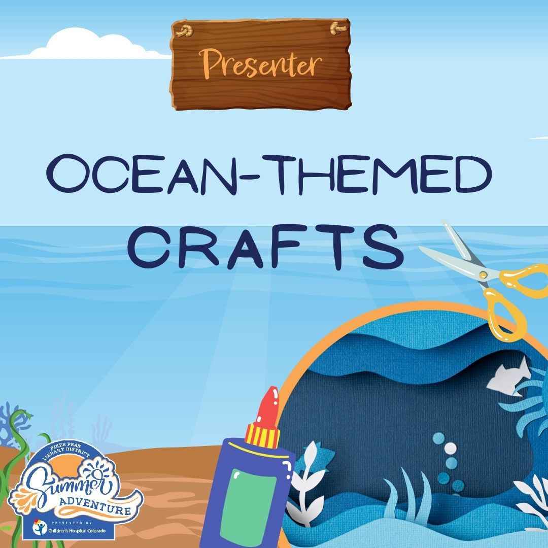 Image of ocean with glue graphic. Text reads Ocean-themed Crafts.