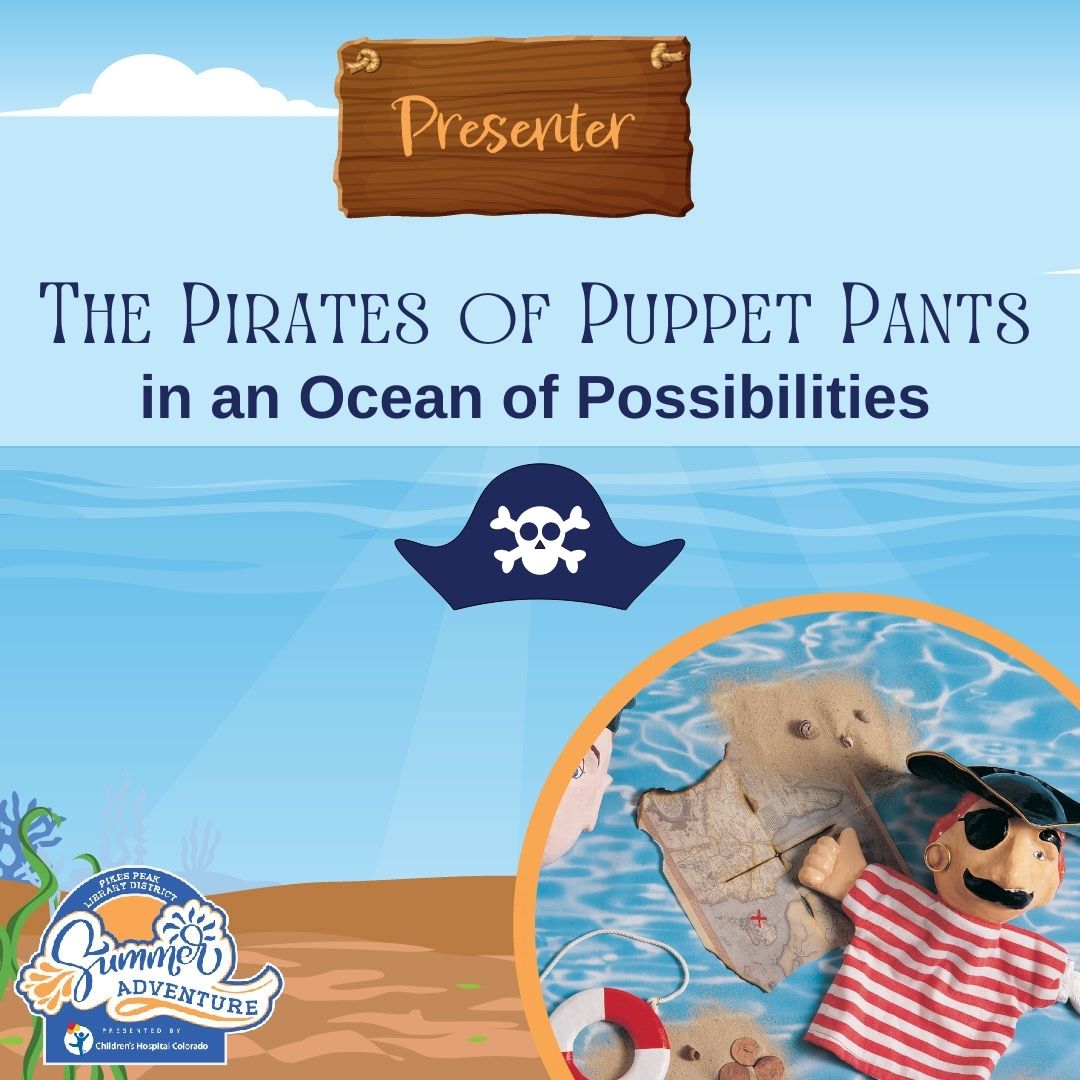 Image of ocean with pirate puppet photograph. Text reads the Pirates of Puppet Pants.