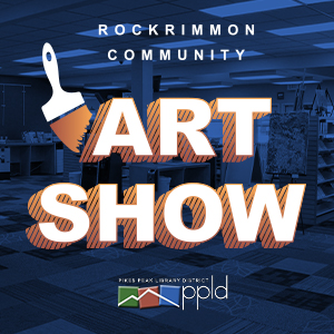 Words "Rockrimmon Community Art Show" with paintbrush. PPLD logo at the bottom.