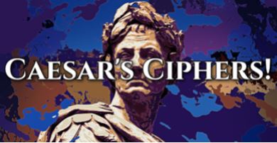 A title card showing the name Ceasar's Ciphers! over a picture of a statue of Julius Ceasar