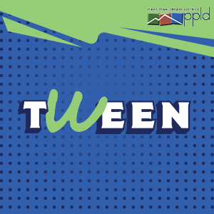 Green and blue graphic with the word TWEEN.