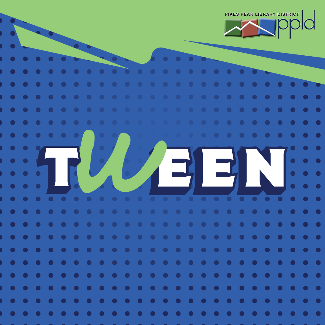 Blue and green graphic with the word "tween" on it.