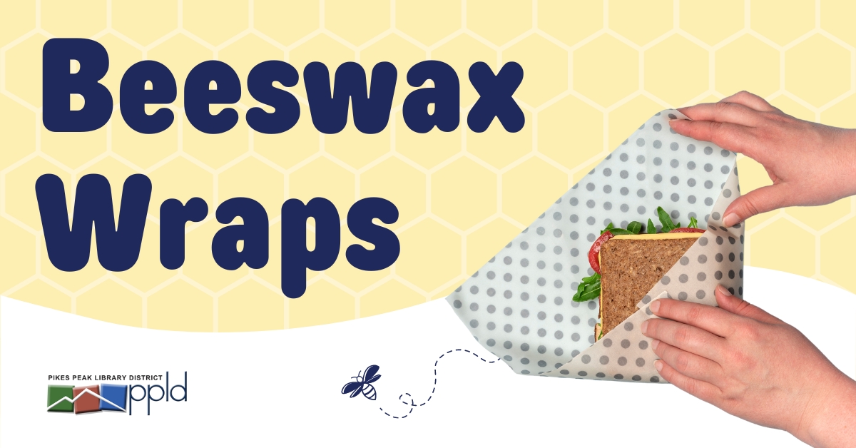 Words Beeswax Wraps beside person's hands wrapping sandwich