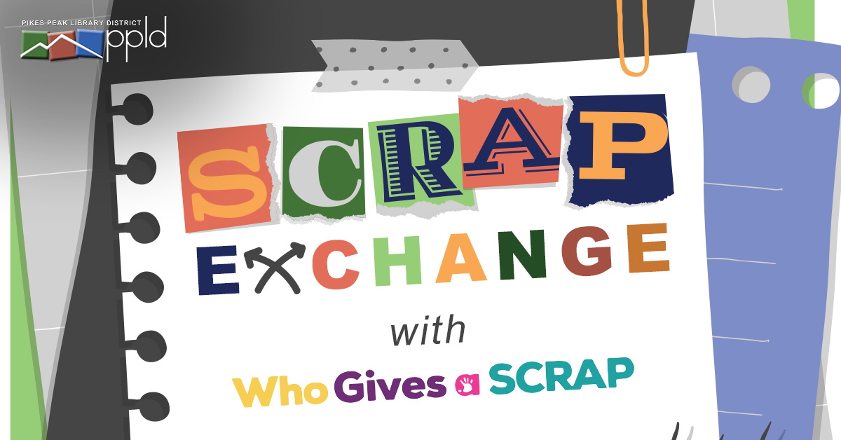 Text composed of letters of differing fonts. States "Scrap exchange with Who Gives a Scrap"