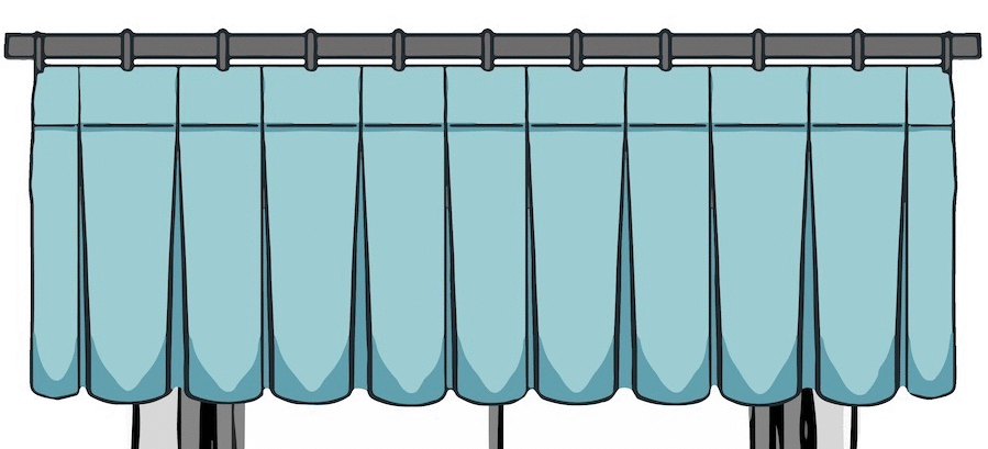 Example valance with inverted box pleats