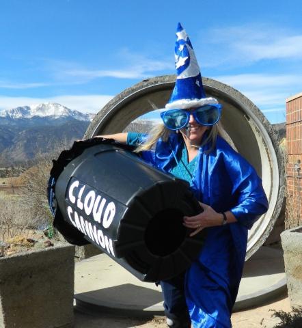 Woman holding cloud drum