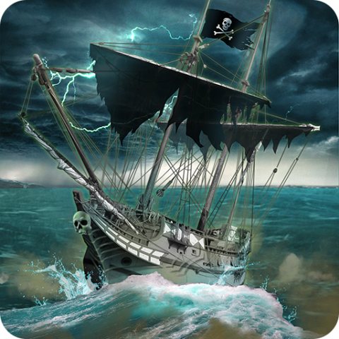 Pirate ship in stormy weather 