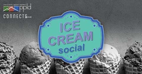 Text reading "Ice Cream Social" over background with ice cream cones