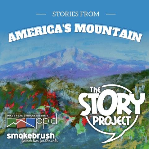 Image of Pikes Peak with PPLD logo and "Stories from America's Mountain" Text 