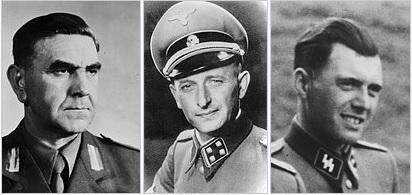 Photo of several high-ranking fascists and Nazis who escaped from Europe via the ratlines after World War II: Ante Pavelić, Adolf Eichmann, and Josef Mengele