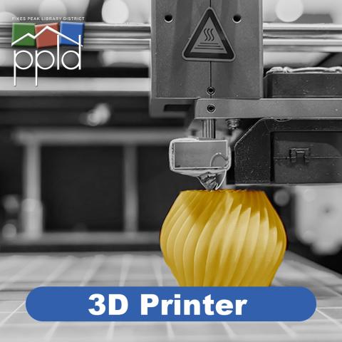 image of a 3d printer creating a round yellow model. PPLD logo.