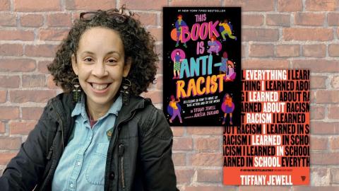 Image of Tiffany Jewell with her books Everything I Learned About Racism I Learned in School and This Book is Anti-Racist