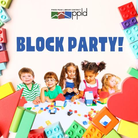 children playing with blocks to advertise block party library event