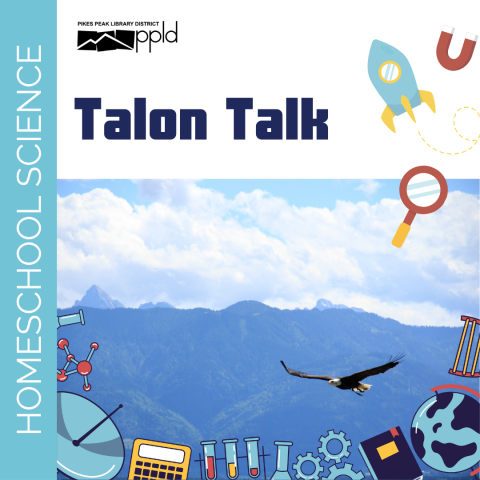 The title, "Homeschool Science: Talon Talk," is set against an image that shows a raptor soaring across mountains and sky.