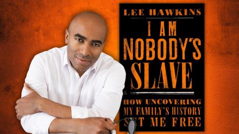 Photo of author Lee Hawkins and image of book cover