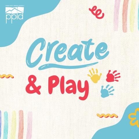 The text "Create & Play on a muted background with fun colorful shapes decorating the area,