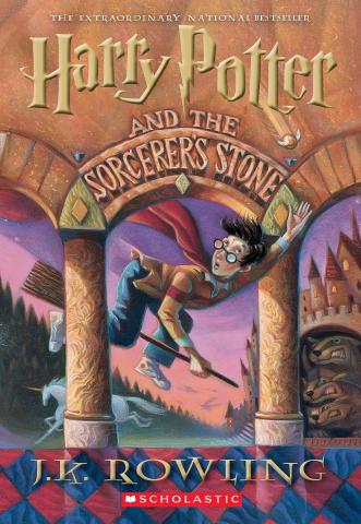 A picture of the cover of Harry Potter and the Sorcerer's Stone by J.K. Rowling.