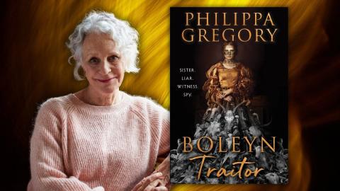 Photo of author Phillipa Gregory and book cover image of Boleyn Traitor