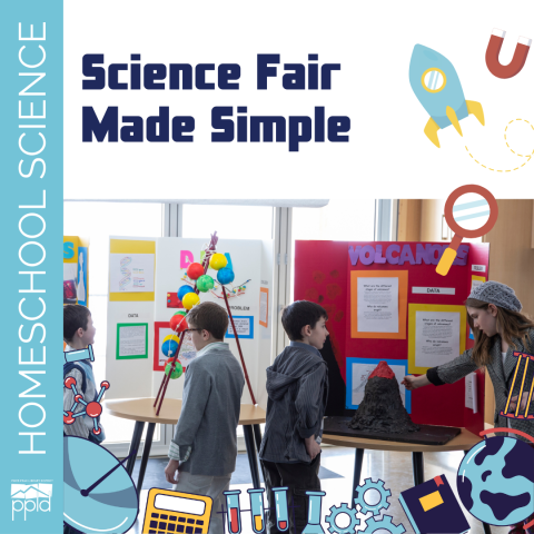 The title, Science Fair Made Simple, is accompanied the image of kids attending a science fair.
