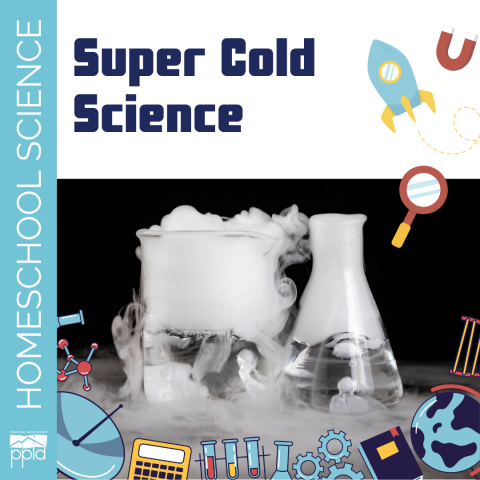 The tilte, Super Cold Science, is accompanied by the images of beakers.