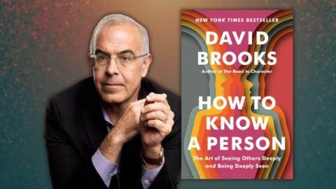Photo of author David Brooks with a cover image for his book How To Know a Person