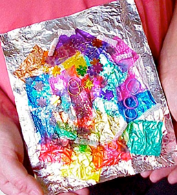 colorful collage on shiny canvas