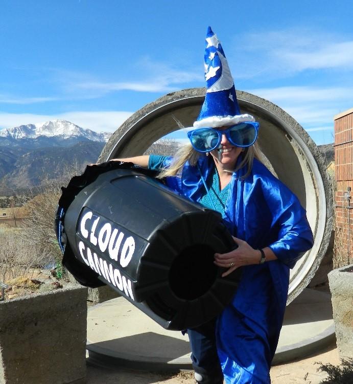 Woman holding cloud drum