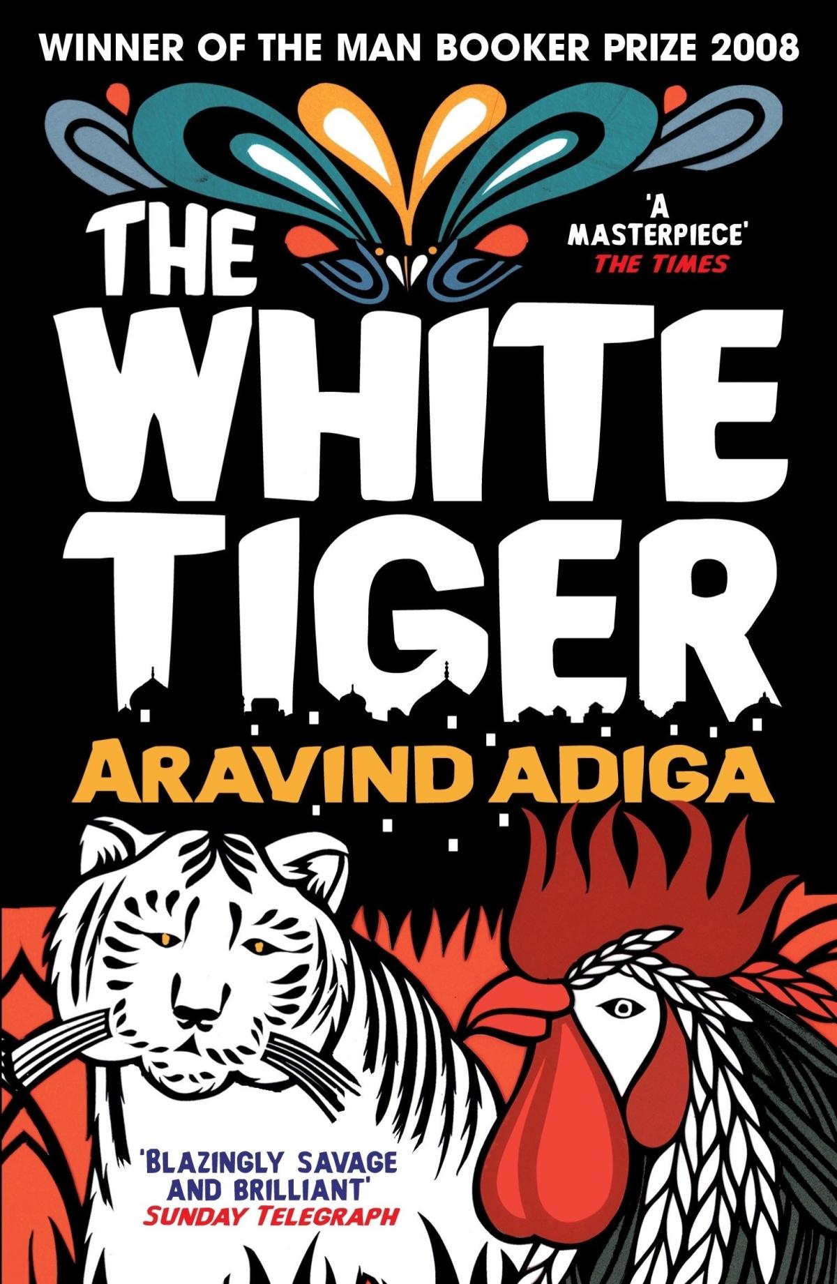Cover of book "White Tiger" by Aravind Adiga.