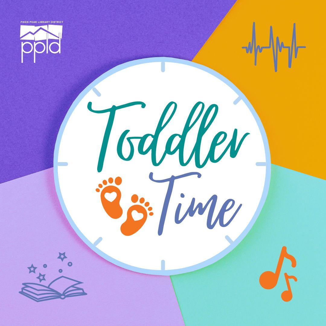 Graphic text reads "Toddler Time" on a picture of a clock face.