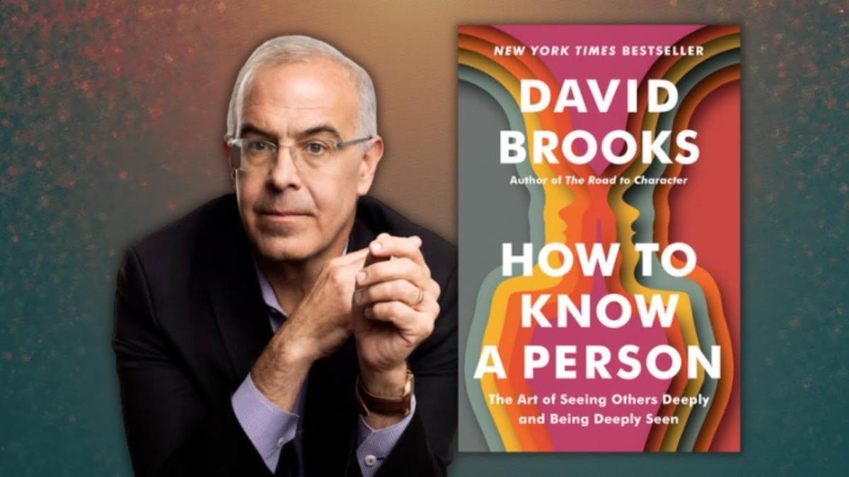Photo of author David Brooks with a cover image for his book How To Know a Person