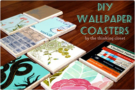 An assortment of coasters made using self-adhesive wallpaper. 